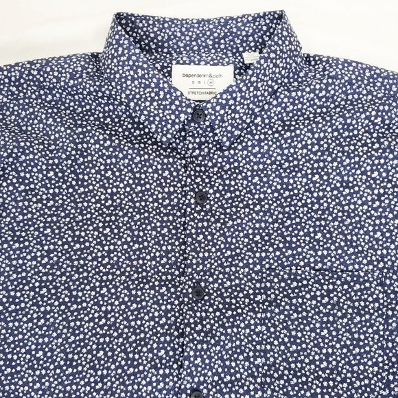 Paper Denim & Cloth PD&C Mens Navy Blue Floral Slim Shirt Stretch Cotton XL - Picture 2 of 8